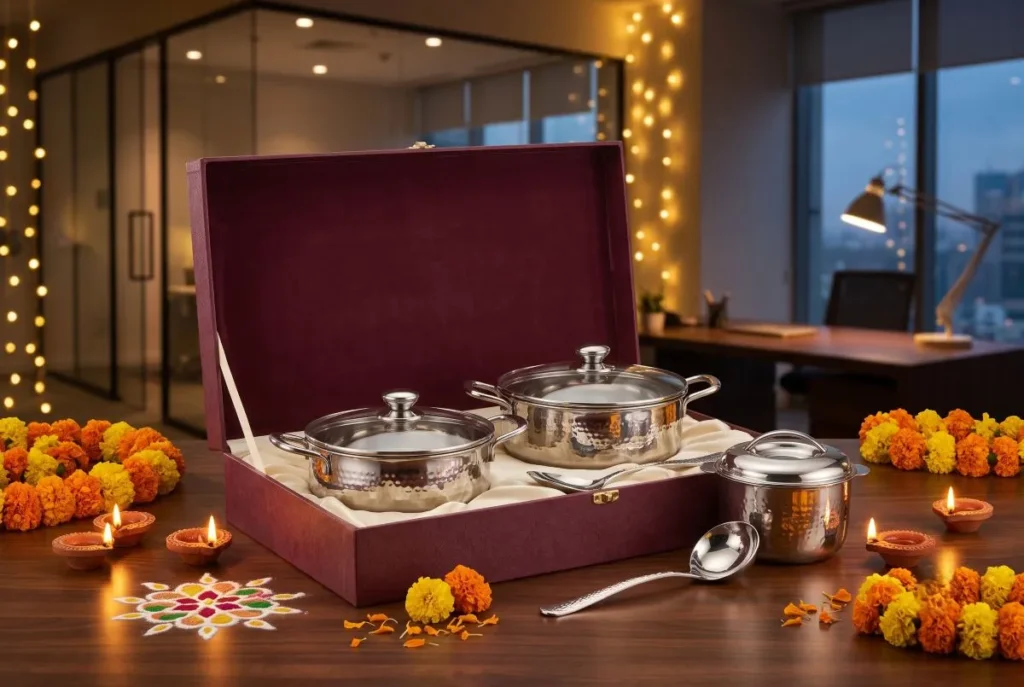 stainless steel casserole and hot pot for diwali corporate gifting in India