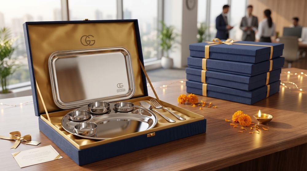 stainless steel thali and tray for corporate gifting
