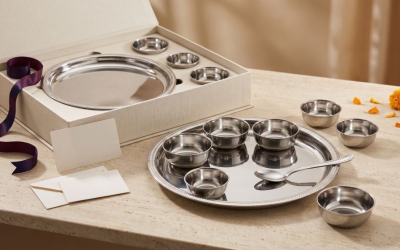 festive stainless steel thali gift