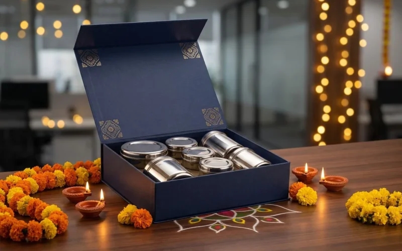 stainless steel dabba and canister sets corporate diwali gifting