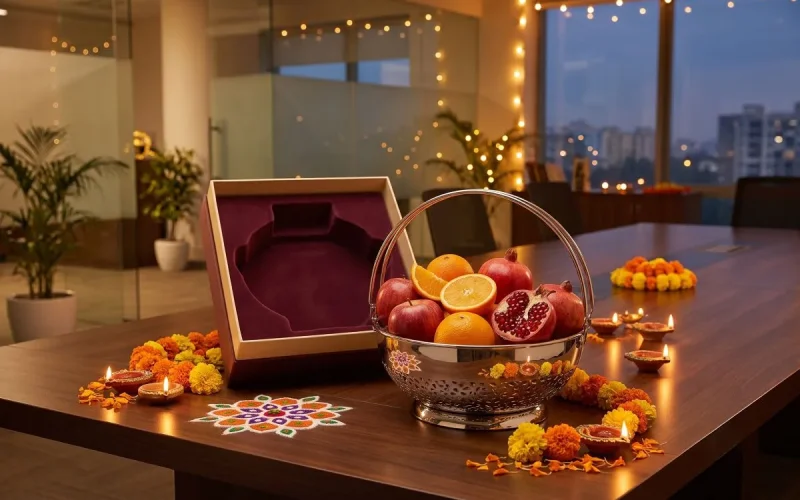 stainless steel fruit basket corporate diwali gifting